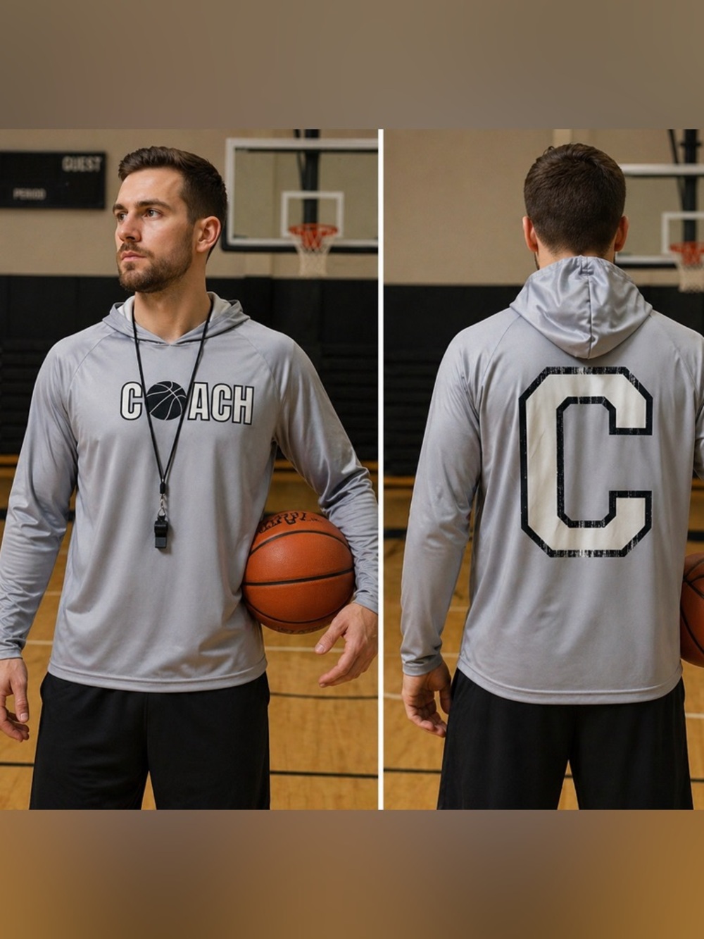 Source Unknown Gray 'COACH' Basketball Hooded Long-Sleeve Shirt
